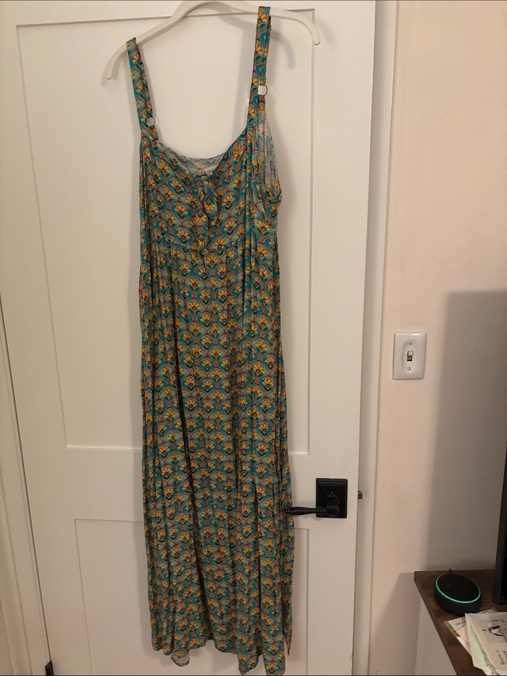 NATURAL LIFE Teal Green and Yellow Patterned Maxi Dress